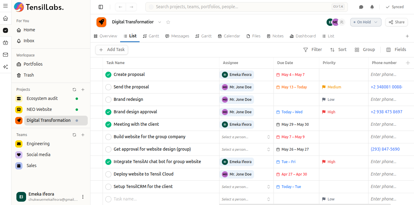 Tensil Dashboard Preview